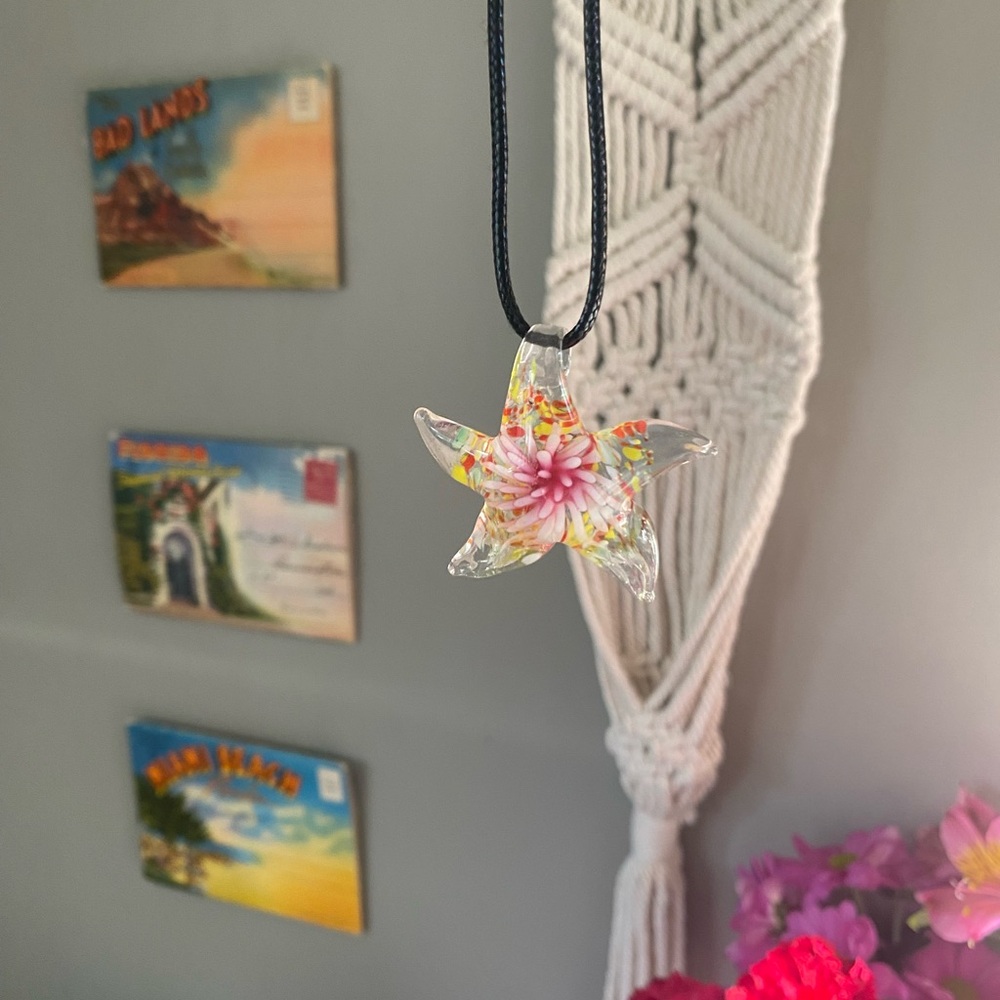 Glass Starfish Pendant Necklace Handmade